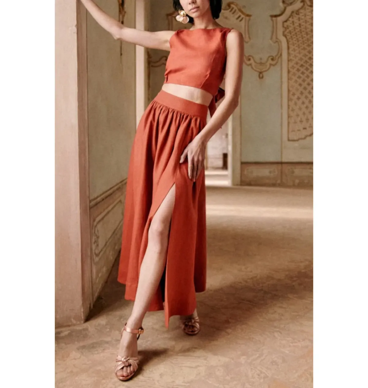 Sezane Terracotta Co Ords Set Orange Size UK 12 - Image 1