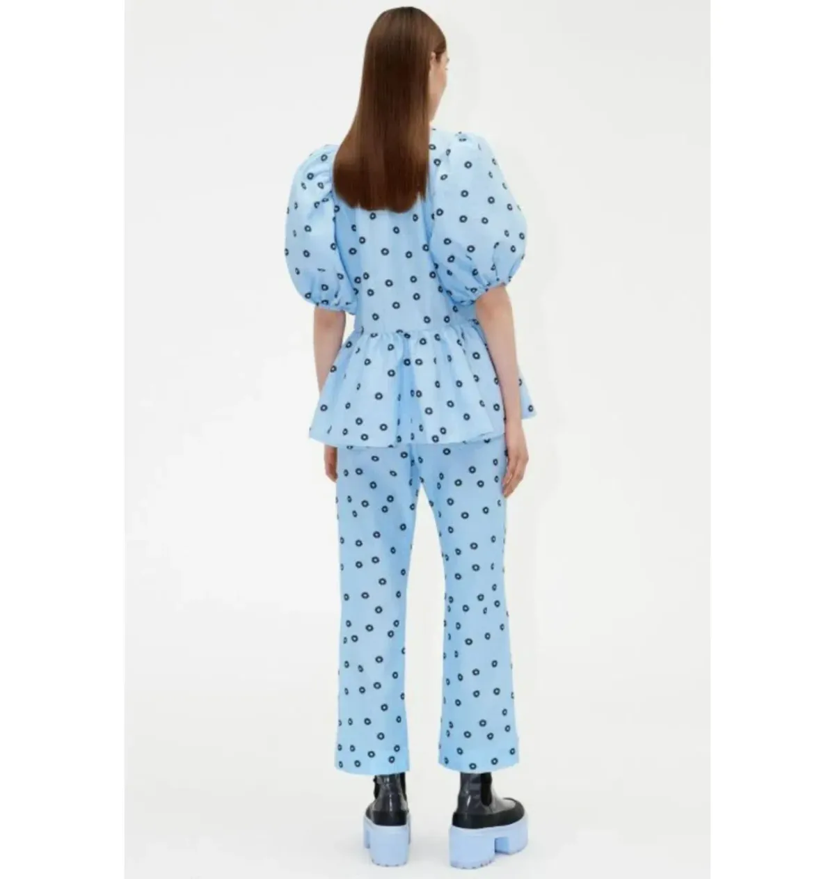 Stine Goya Liw Mini Daisy Peplum Top and Pants Set Blue Size UK 12 - Image 3
