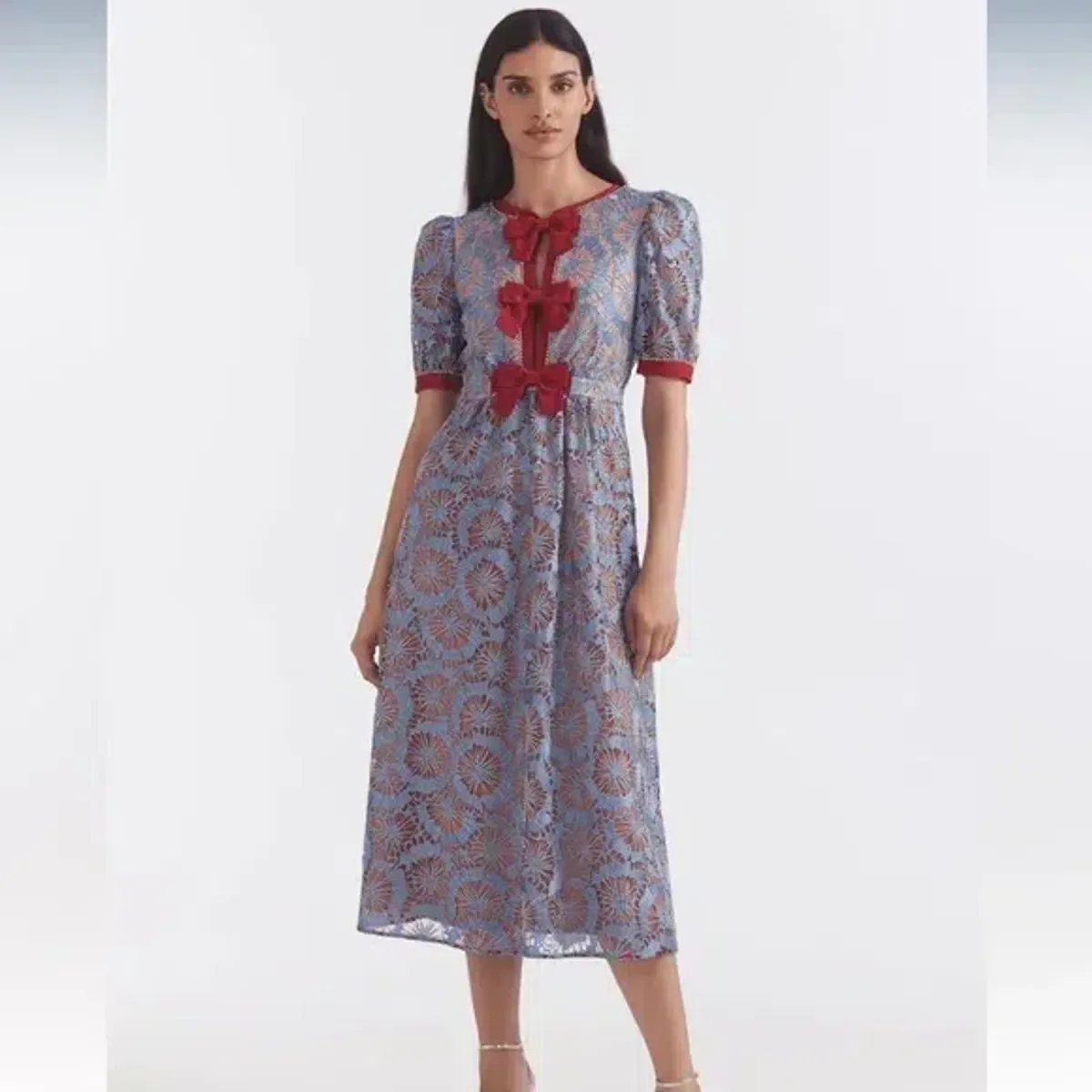 Saloni Jamie C Midi Dress Blue Size UK 12 - Image 1