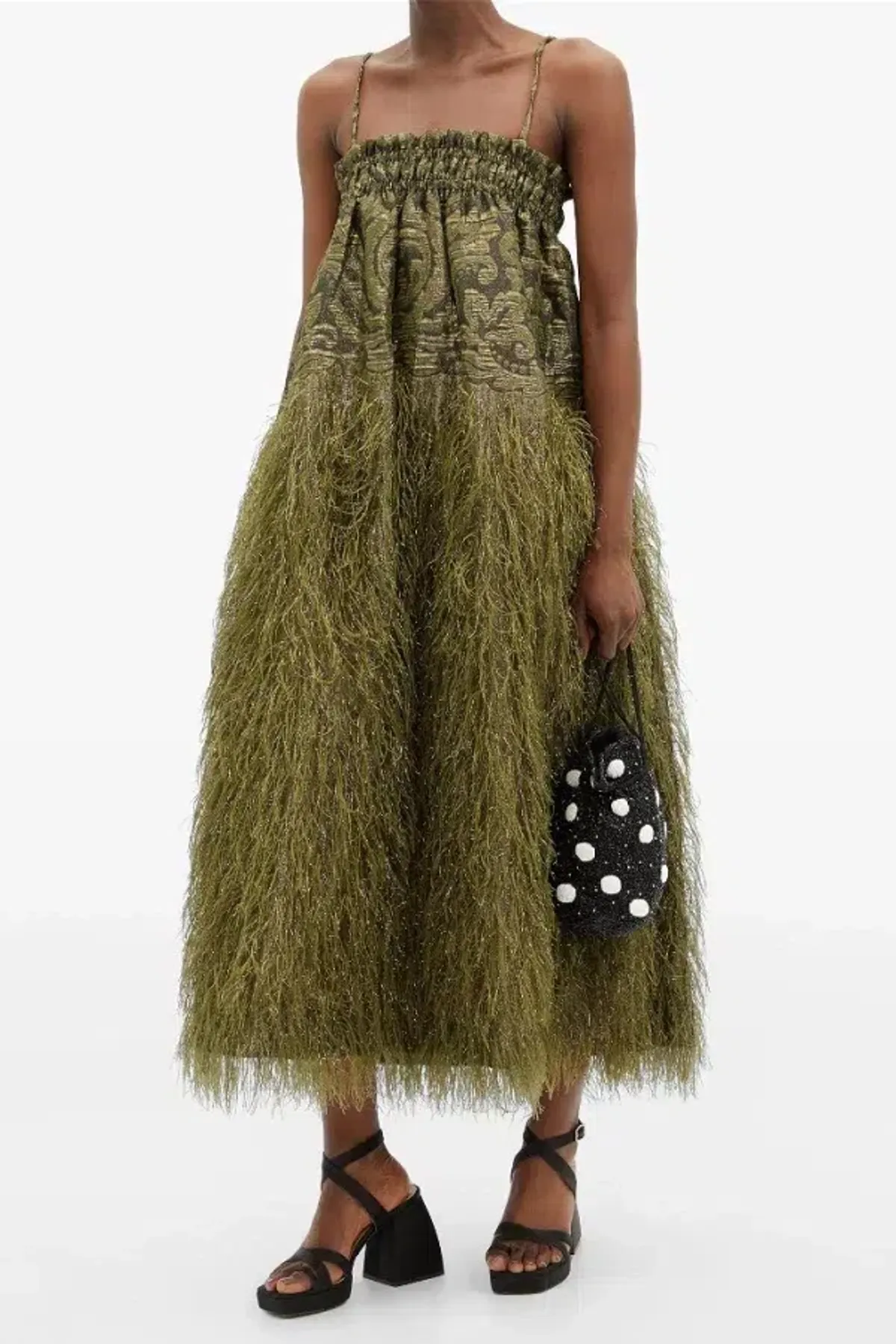 Ganni Feathery Midi Dress Green Size UK 8 - Image 1