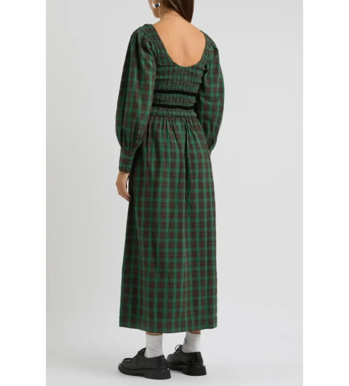 Damson Madder Elle Shirred Midi Dress Green Size 10 - Image 4