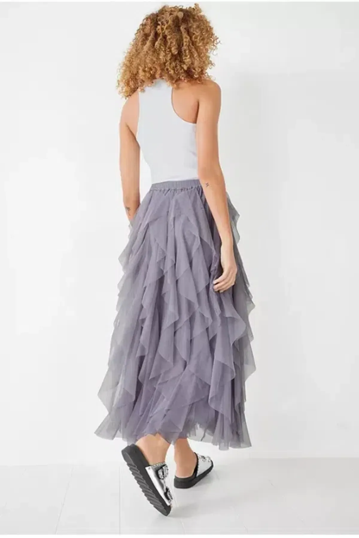 Hush Floriza Ruffle Jersey Skirt in Purple Size UK 12 - Image 3