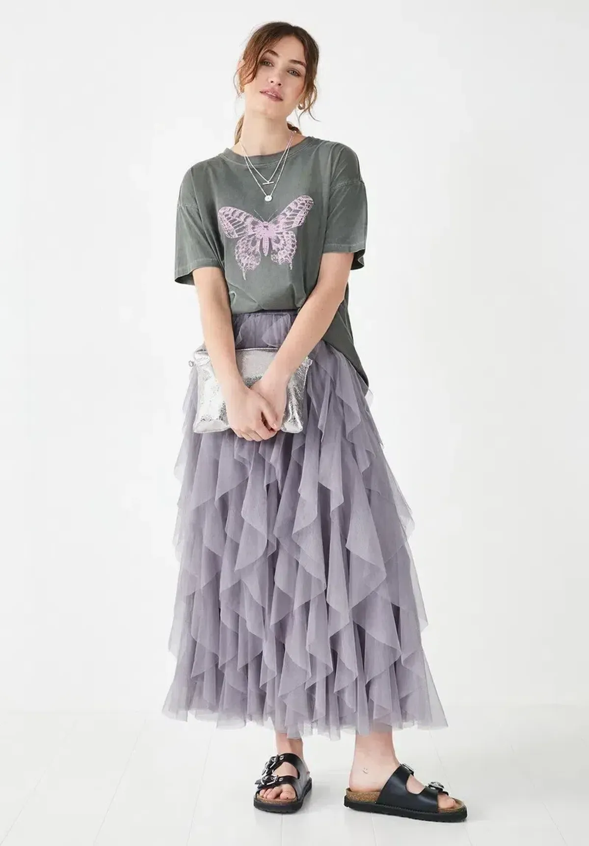 Hush Floriza Ruffle Jersey Skirt in Purple Size UK 12 - Image 1