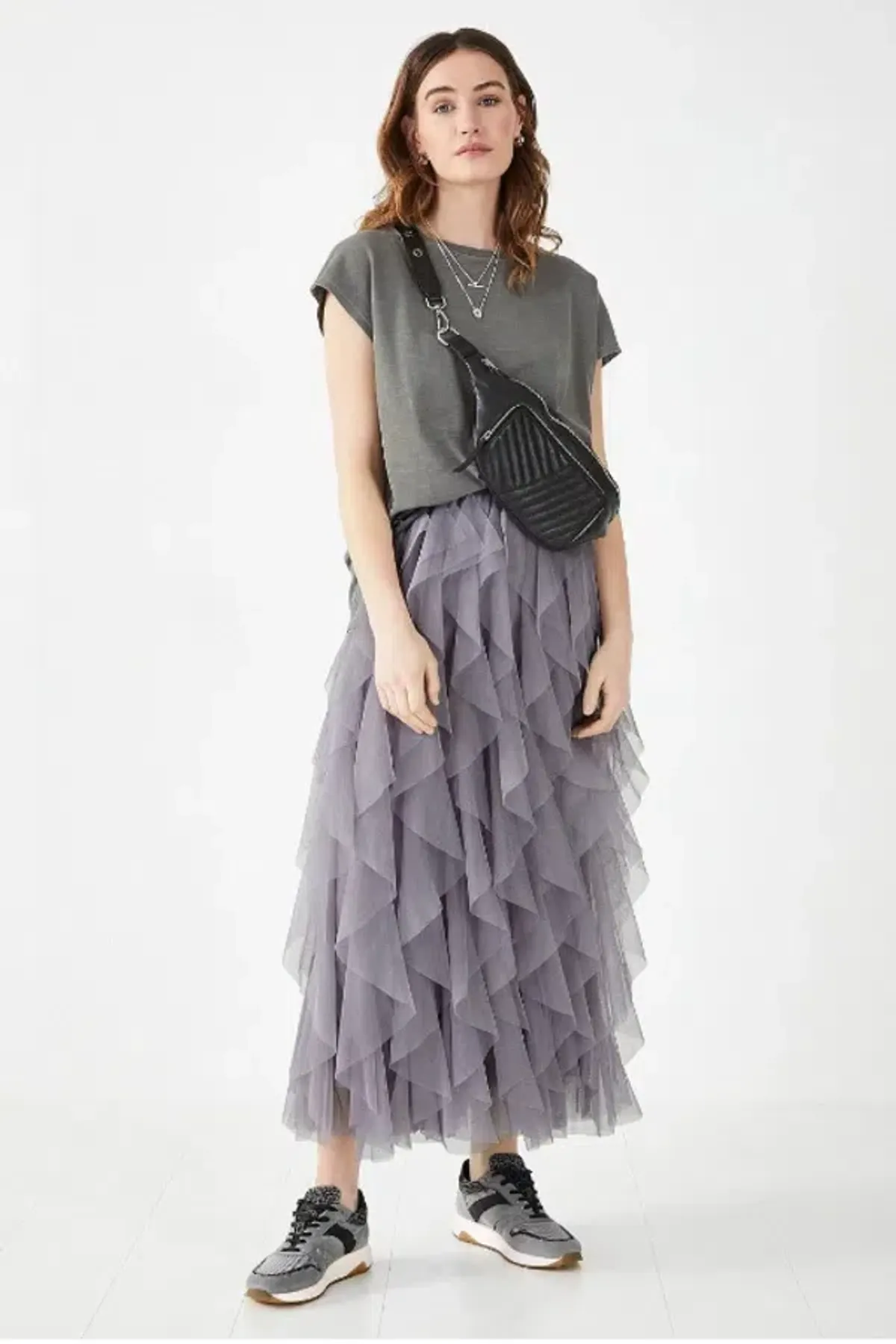 Hush Floriza Ruffle Jersey Skirt in Purple Size UK 12 - Image 2
