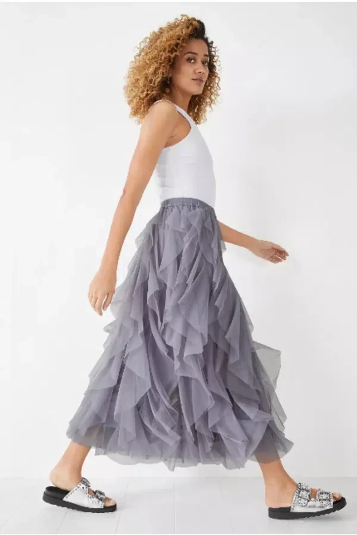 Hush Floriza Ruffle Jersey Skirt in Purple Size UK 12 - Image 4