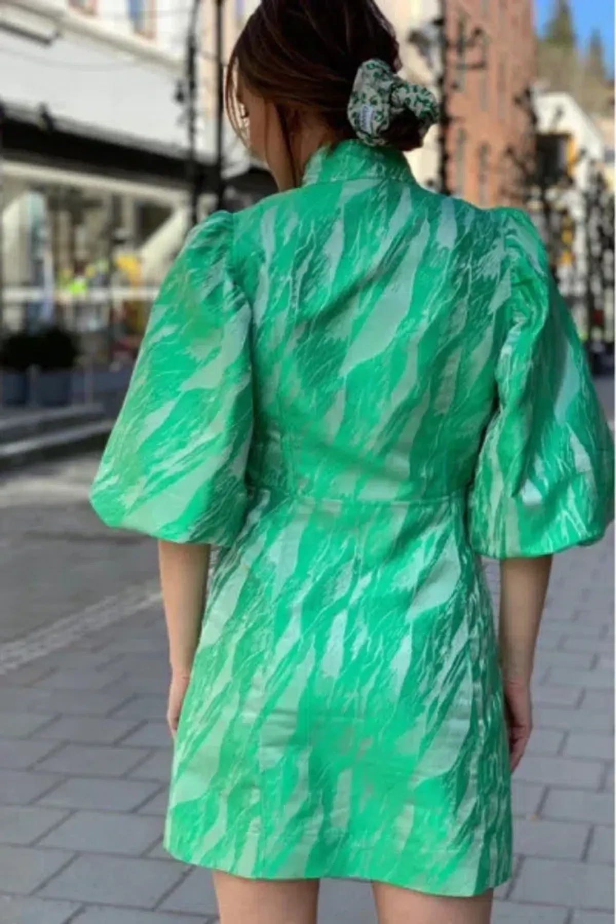 Ganni Jacquard Mini Dress Green Size UK 12 - Image 2