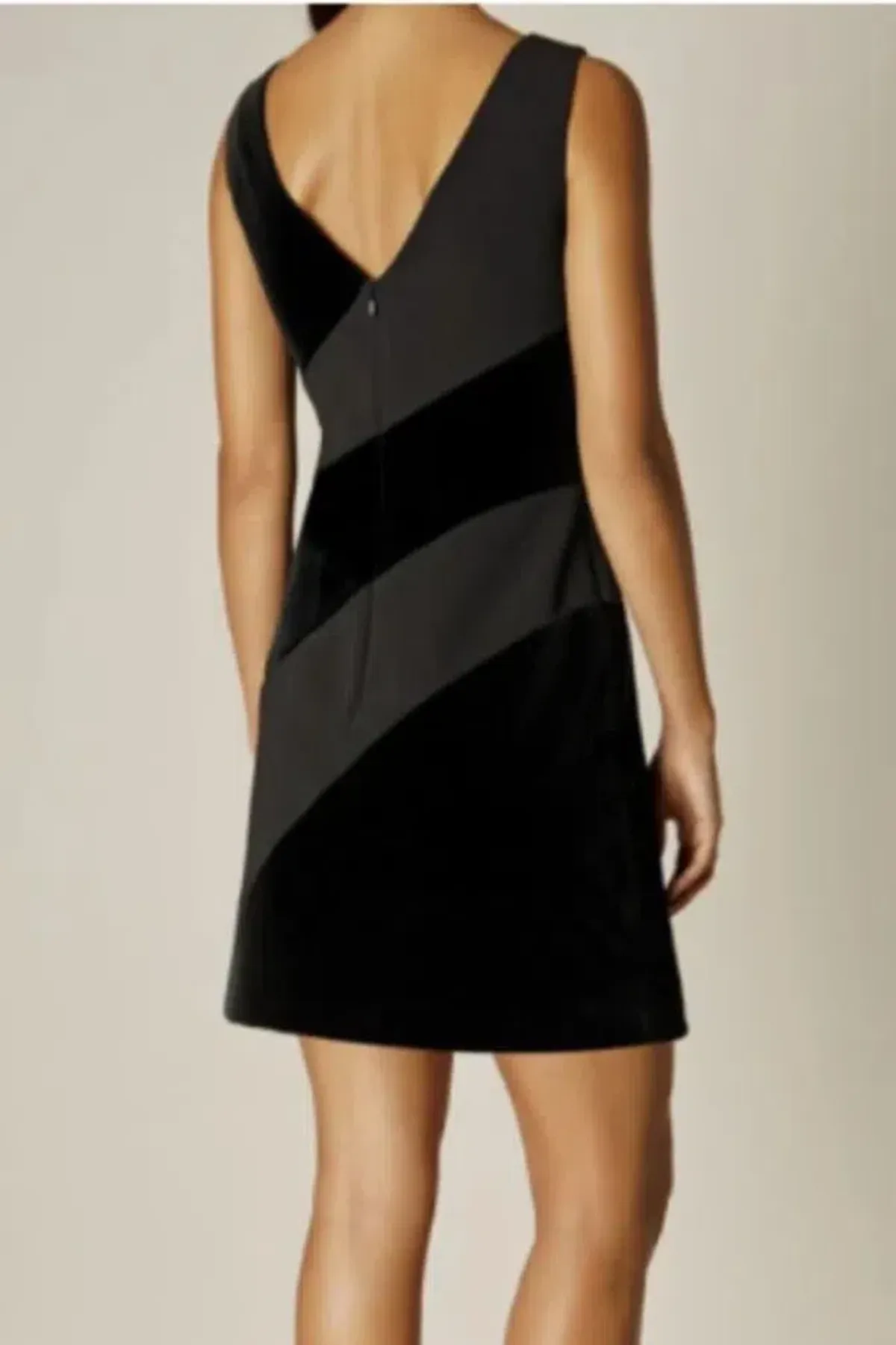 Karen Millen Velvet Panel Shift Dress Black UK 12 - Image 2