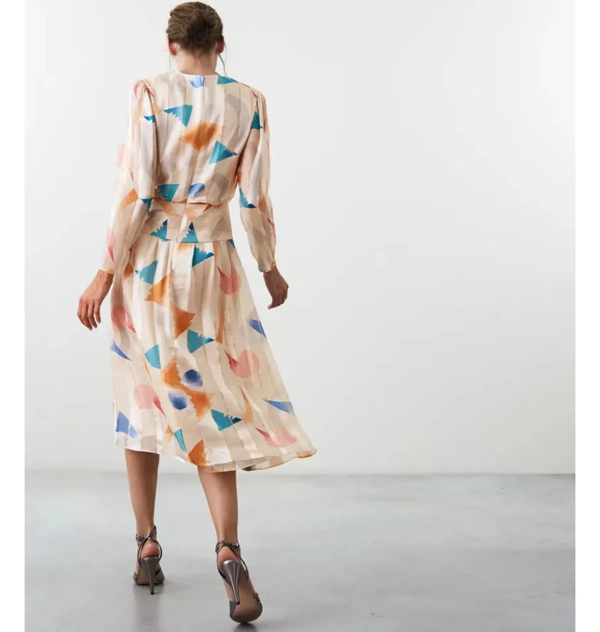 Reiss Silk Peachy Pattern Midi Dress Multi Size UK 12 - Image 4