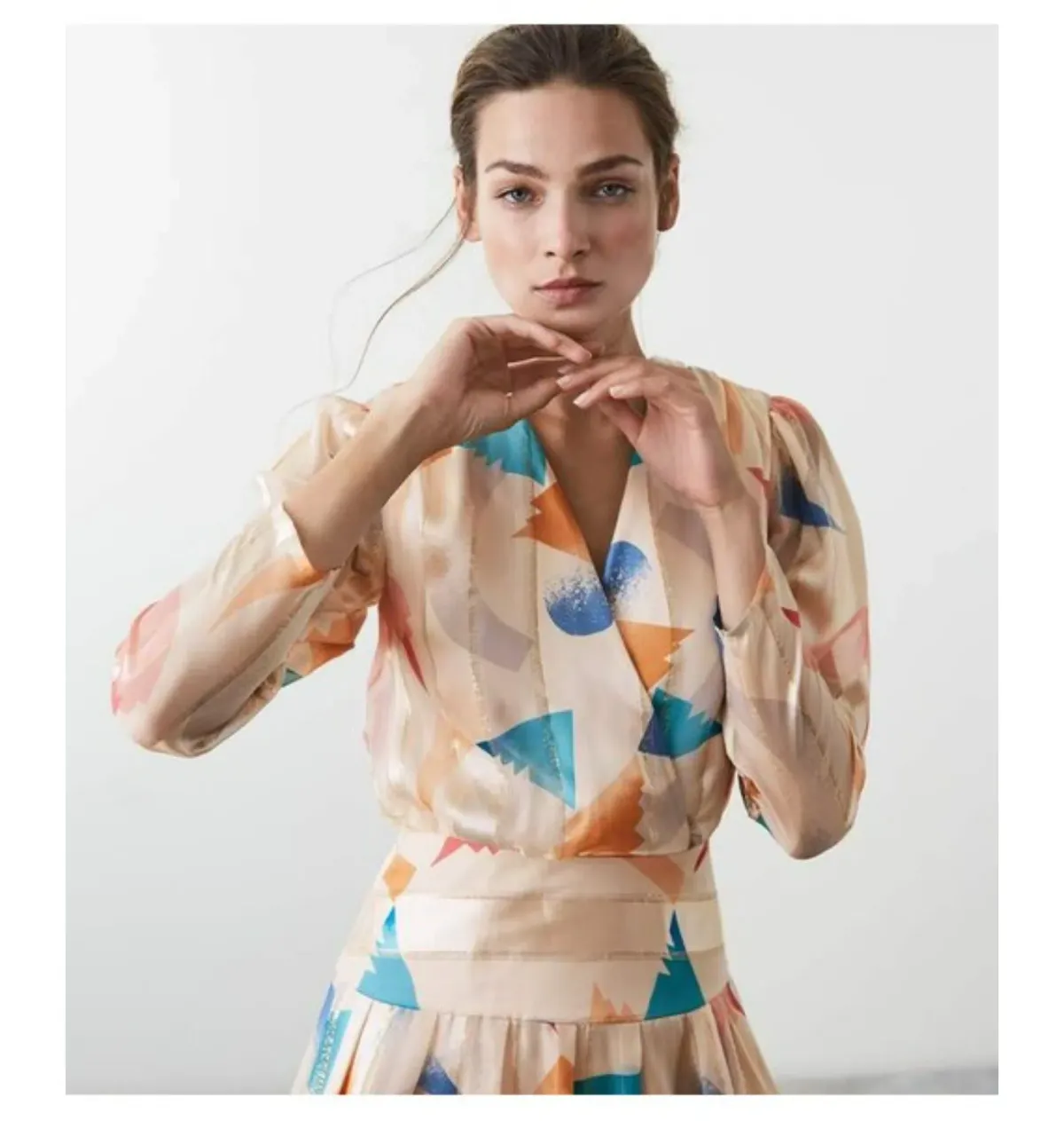 Reiss Silk Peachy Pattern Midi Dress Multi Size UK 12 - Image 3