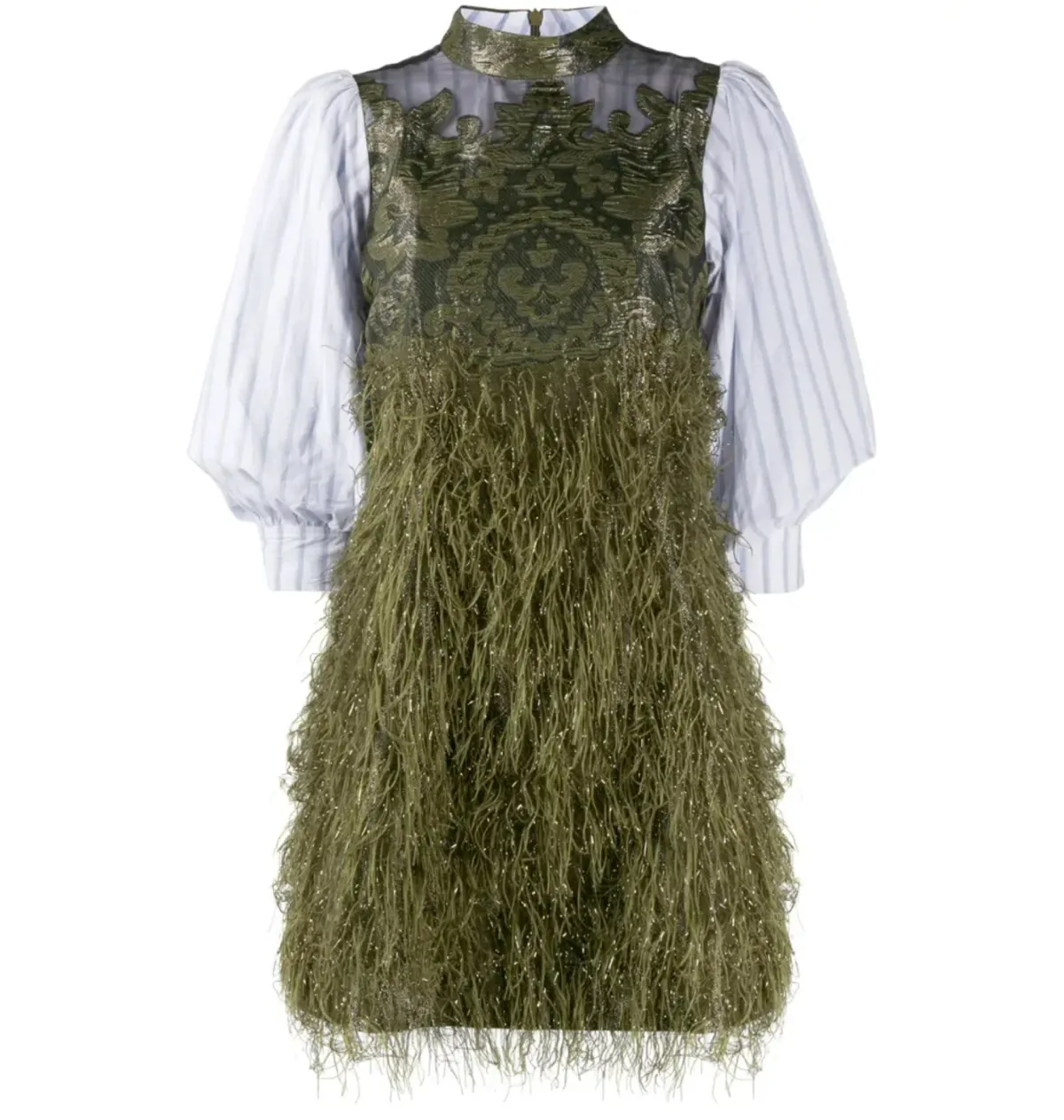 Ganni Feathery Cotton Mini Dress Green Size UK 12 - Image 4