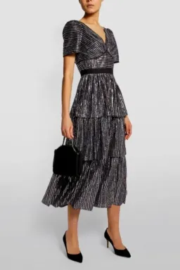 Self-Portrait Tiered Sequin Midi Dress Size UK 12 for rent on The Volte - image 1