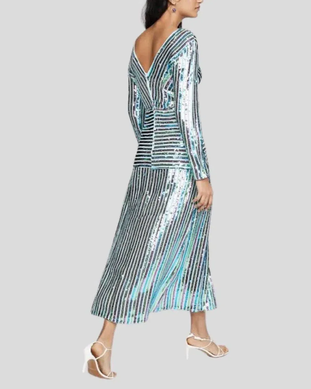 Rixo Emmy Multi Colour Sequin Midi Dress Size UK 12 for rent on The Volte - main image