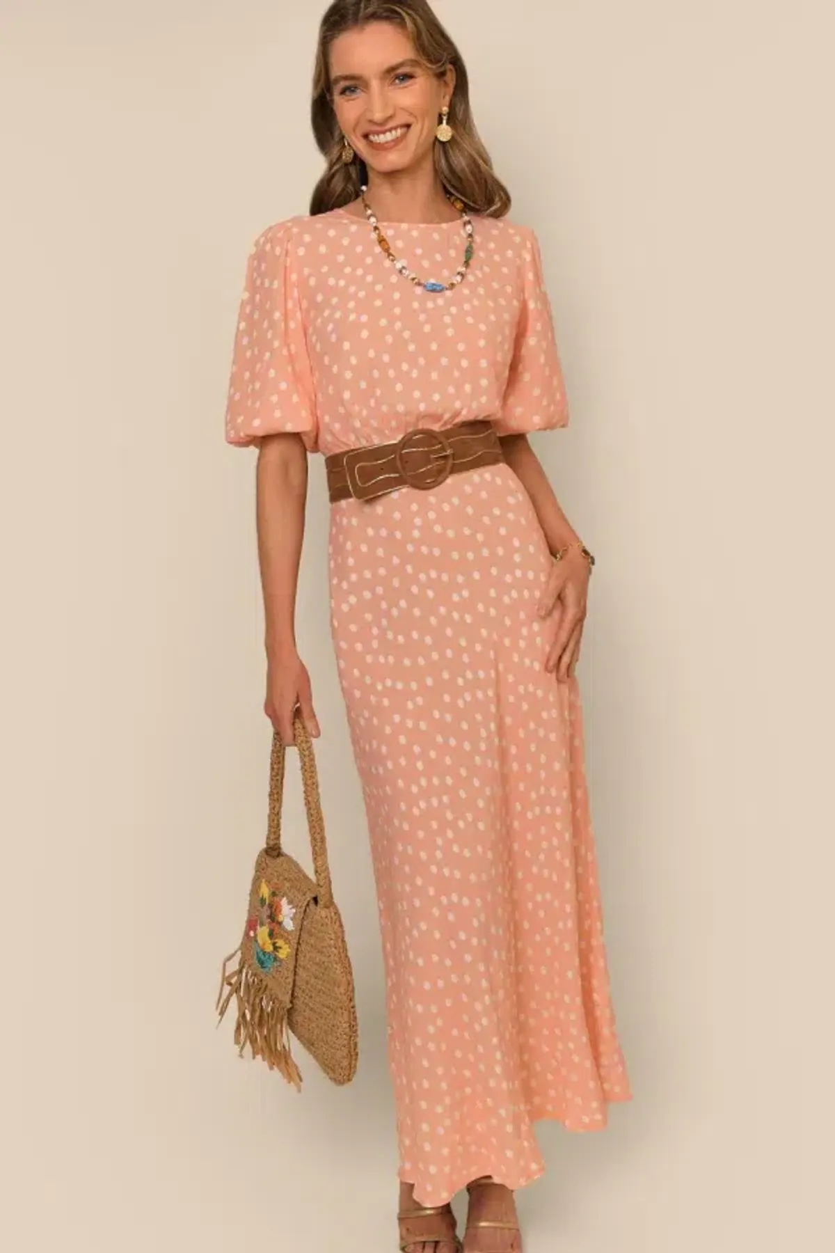 Rixo Flavia Midi Dress Salmon Pink Size UK 10 - Image 2