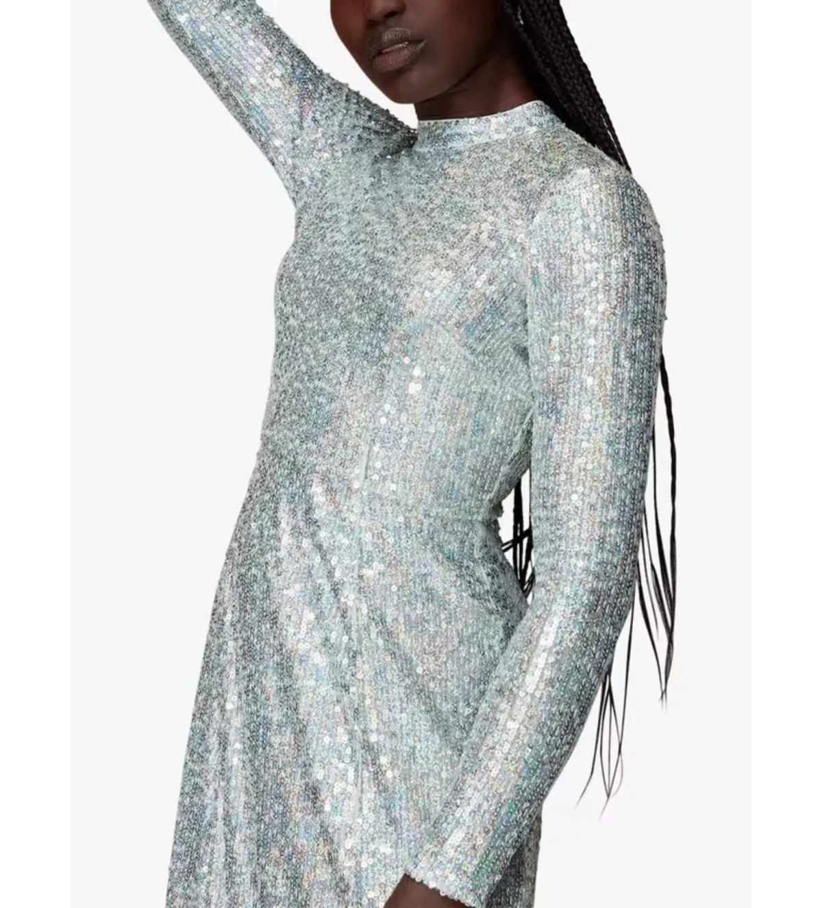 Whistles Silver Sequin Column Dress Silver Size UK 10 - Image 4