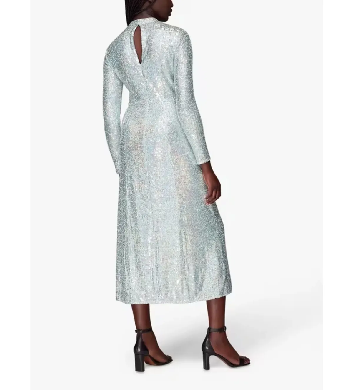 Whistles Silver Sequin Column Dress Silver Size UK 10 - Image 2