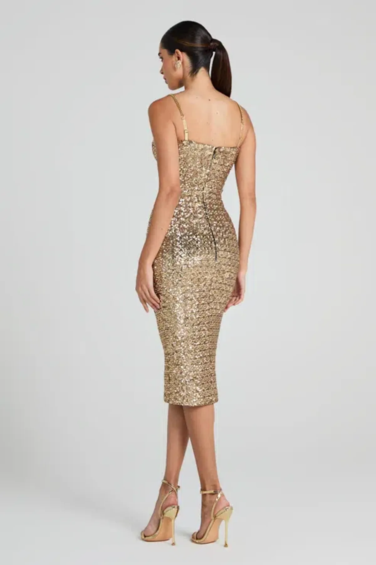 Nadine Merabi Nina Gold Midi Dress Size UK 12 - Image 3