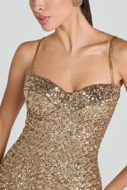Nadine Merabi Nina Gold Midi Dress Size UK 12 for rent on The Volte - image 4
