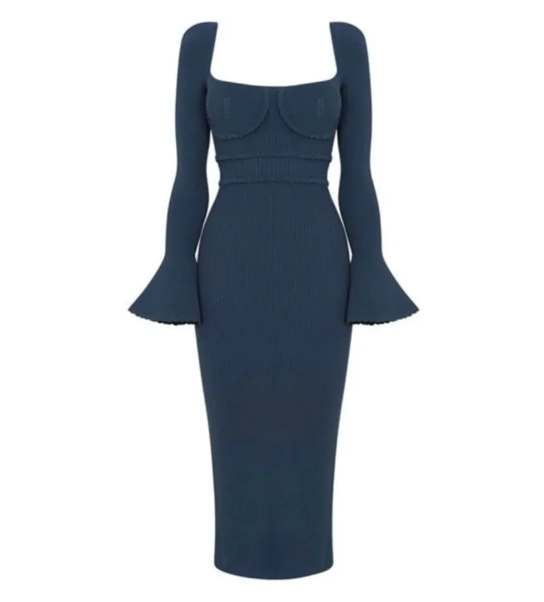 Self Portrait Scallop Jersey Midi Dress Navy Size UK 16 for rent on The Volte - main image