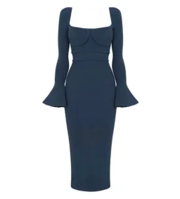 Self Portrait Scallop Jersey Midi Dress Navy Size UK 16 for rent on The Volte - image 4