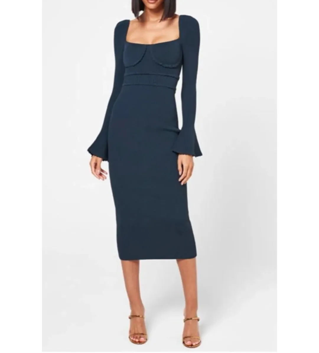 Self Portrait Scallop Jersey Midi Dress Navy Size UK 16 for rent on The Volte - main image