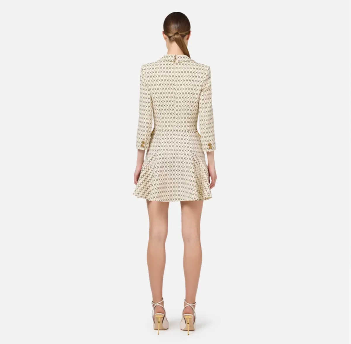 Elisabetta Franchi Cream Mini Coat Dress Trimmed With Gold Chain and Leather Size UK 10 - Image 3