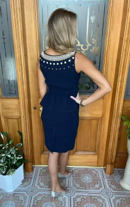 Moschino Classic Navy Peplum Dress Size UK 8 for rent on The Volte - image 3
