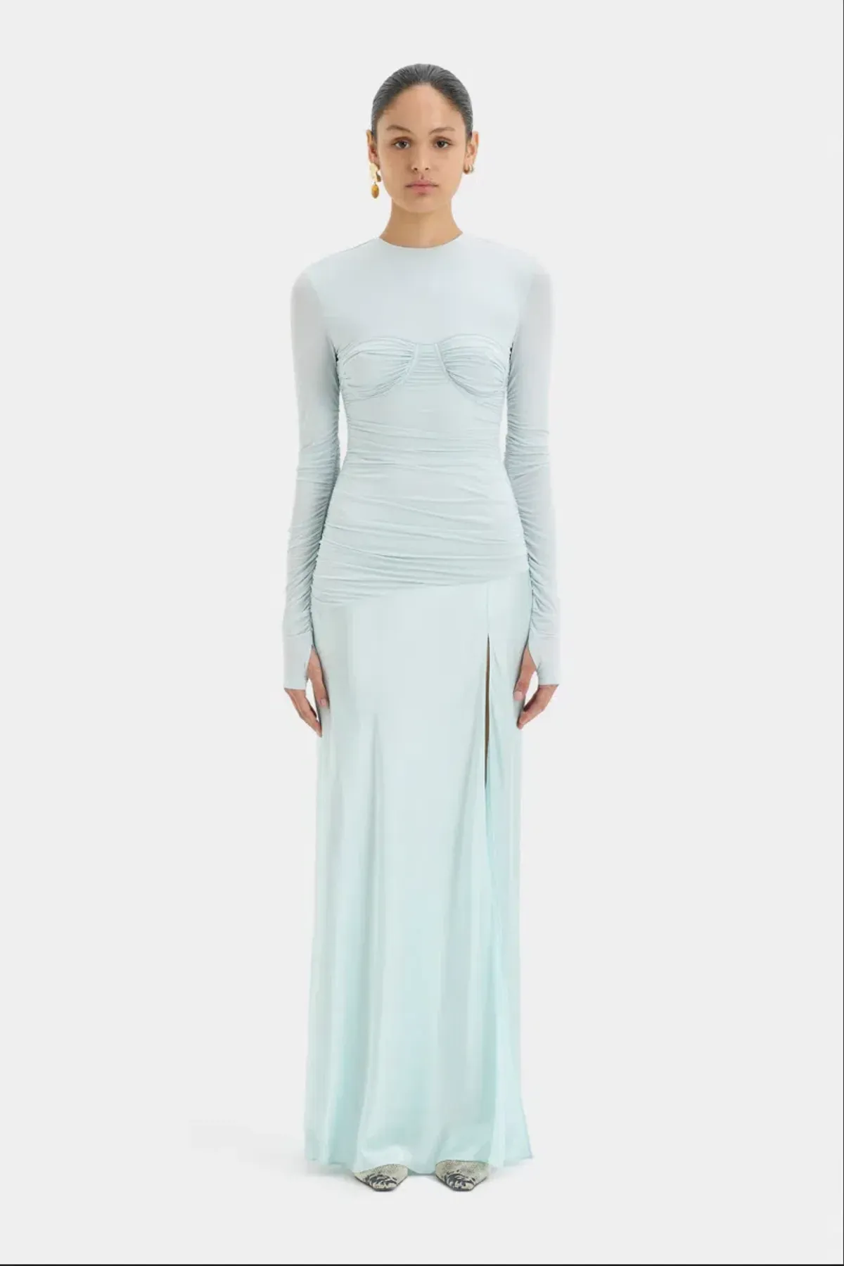 Sir The Label Alessia Ice Blue Silk Satin Jersey Draped Maxi Dress - Image 1